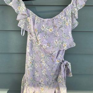 Superdown lilac floral off shoulder w wrap dress